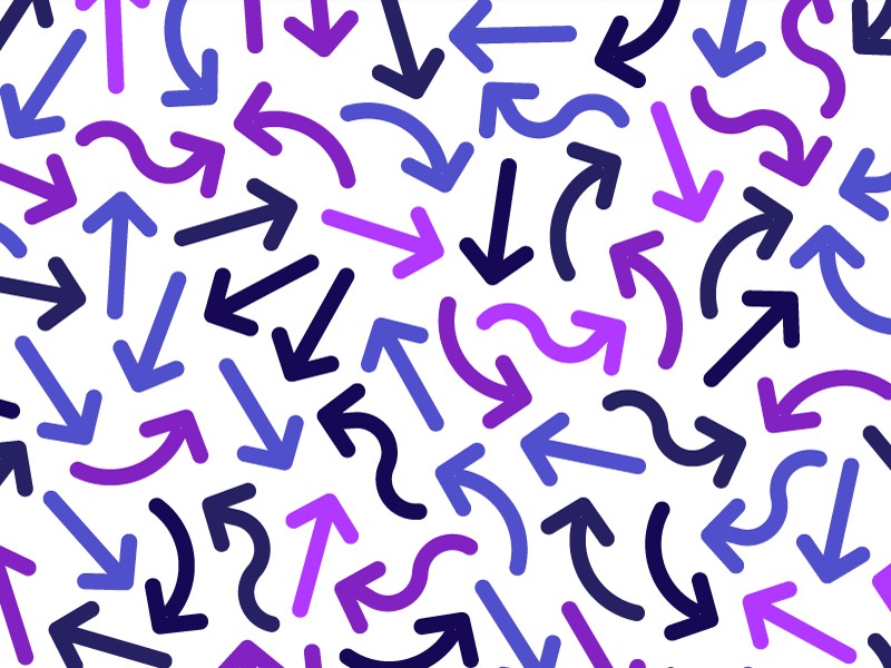 Pattern of purple curved arrows pointing various directions